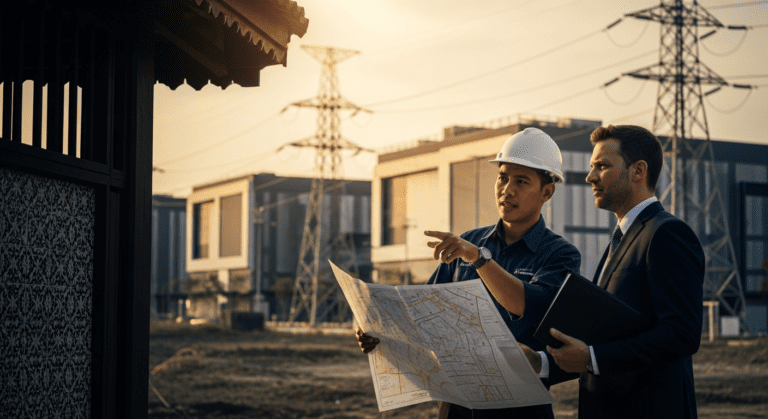Illustration showing industrial land prices Iskandar Malaysia 2026 zone comparison, essential for data centers Johor market analysis.